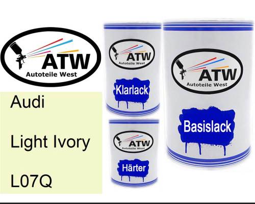 Audi, Light Ivory, L07Q: 500ml Lackdose + 500ml Klarlack + 250ml Härter - Set, von ATW Autoteile West.